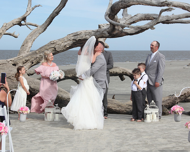 wedding day driftwood beach